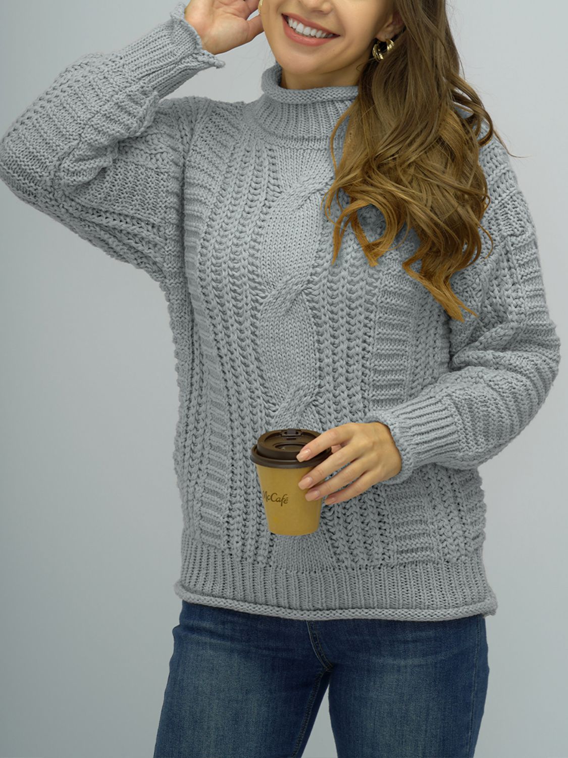 Cable-Knit Mock Neck Sweater