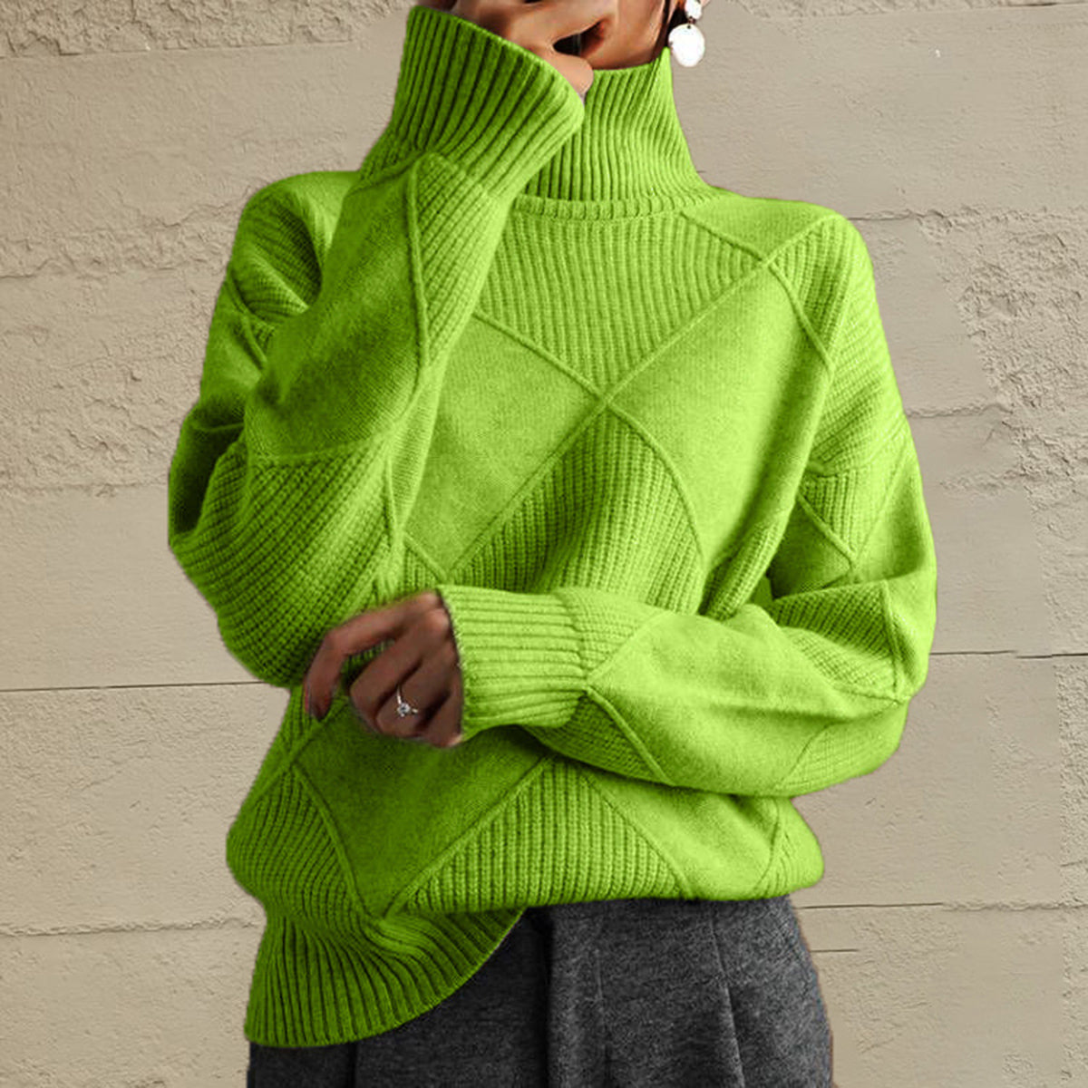 Geometric Turtleneck Long Sleeve Sweater