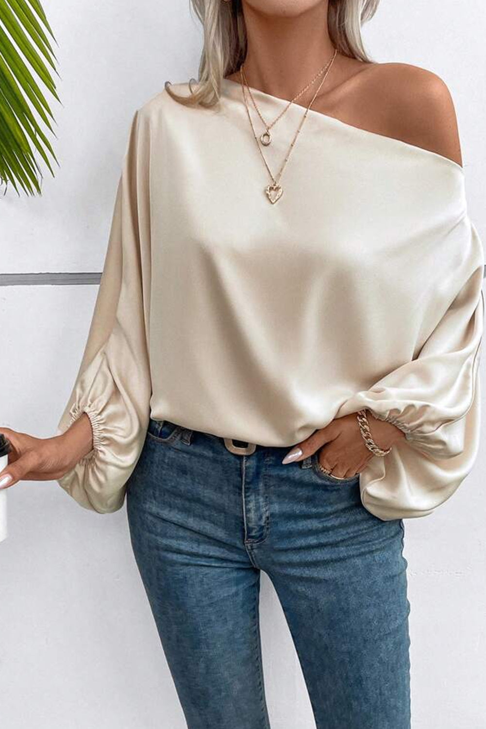 Single Shoulder Balloon Sleeve Blouse