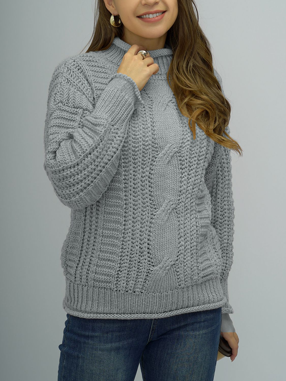 Cable-Knit Mock Neck Sweater