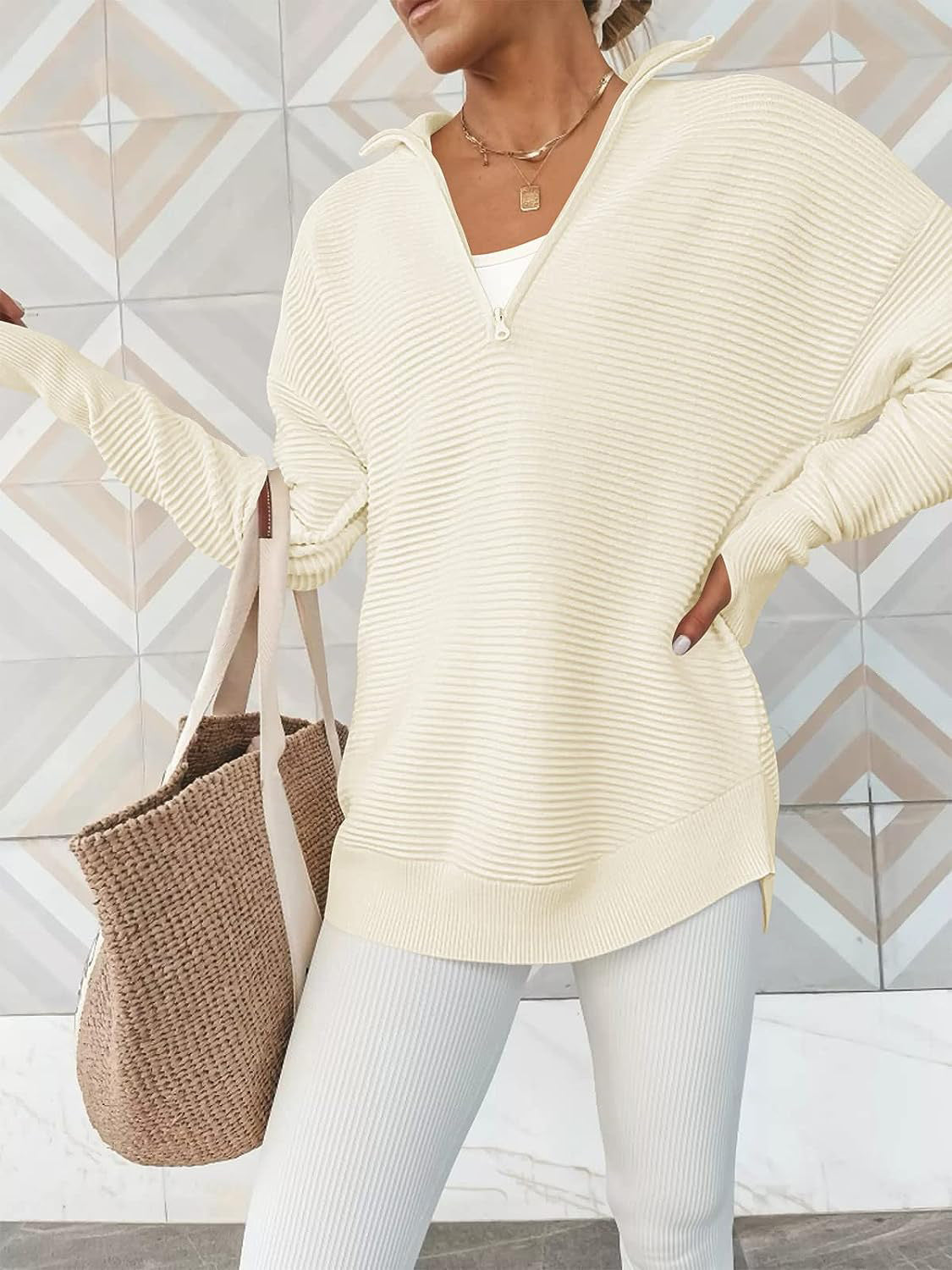 Half Zip Long Sleeve Knit Top